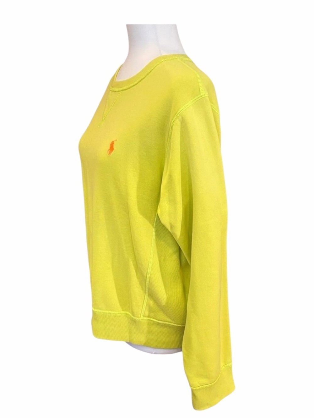 Polo Ralph Lauren Neon Yellow Fleece Sweatshirt Women’s L Pony Logo Preppy - Picture 5 of 12